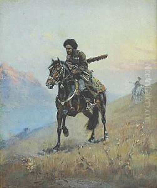 Kirgiz Na Koniu Oil Painting by Waclaw Pawliszak