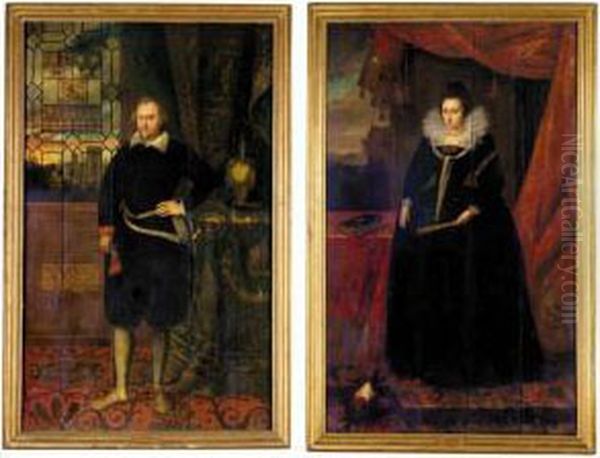 Portrait Of Sir George Fermor (died 1612); And Mary His Wife (died
 1628) Oil Painting by Robert Peake