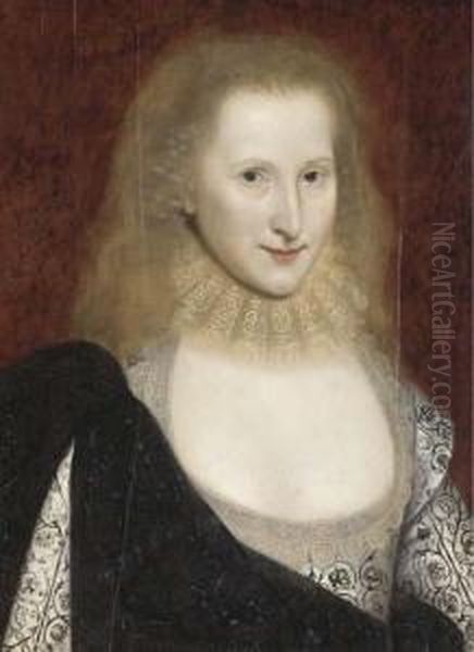 Portrait Of A Lady, Said To Be 
Anne Of Denmark, Half-length, In A White Embroidered Dress Oil Painting by Robert Peake