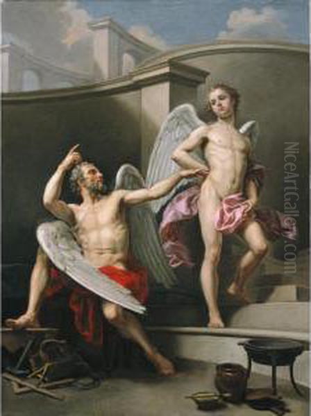 Daedalus And Icarus Oil Painting by Laurent Pecheux
