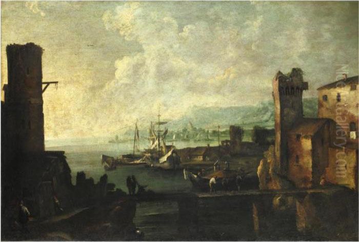 Marina Con Figure Oil Painting by Bartolomeo Pedon