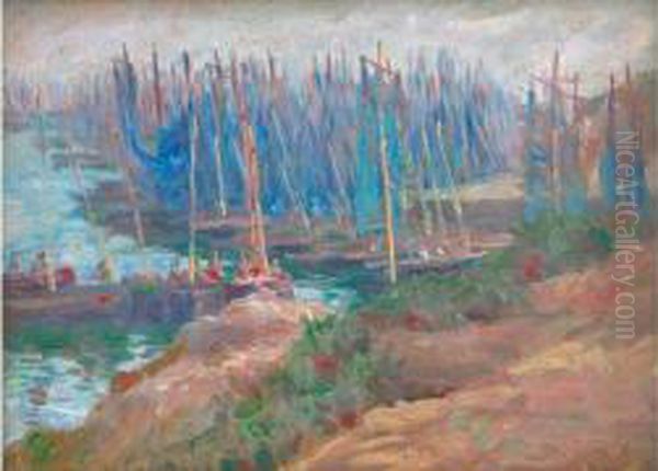  Chaloupes Sardinieres Dans Le Port De Doelan  Oil Painting by Jean-Bertrand Pegot-Ogier