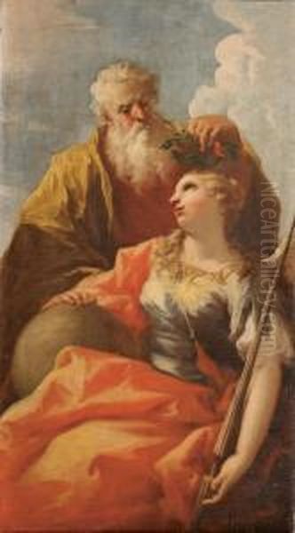 Der Verdienst Kront Die Tugend Oil Painting by Giovanni Antonio Pellegrini