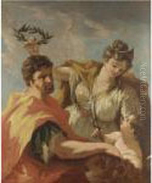 L'eroe Incoronato Dalla Vittoria Oil Painting by Giovanni Antonio Pellegrini