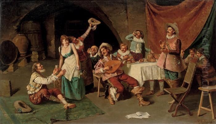 Merriment In The Tavern Oil Painting by Francesco Peluso