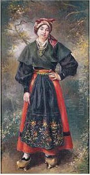 Gallega Con Traje Tradicional Oil Painting by Maximino Pena Munoz