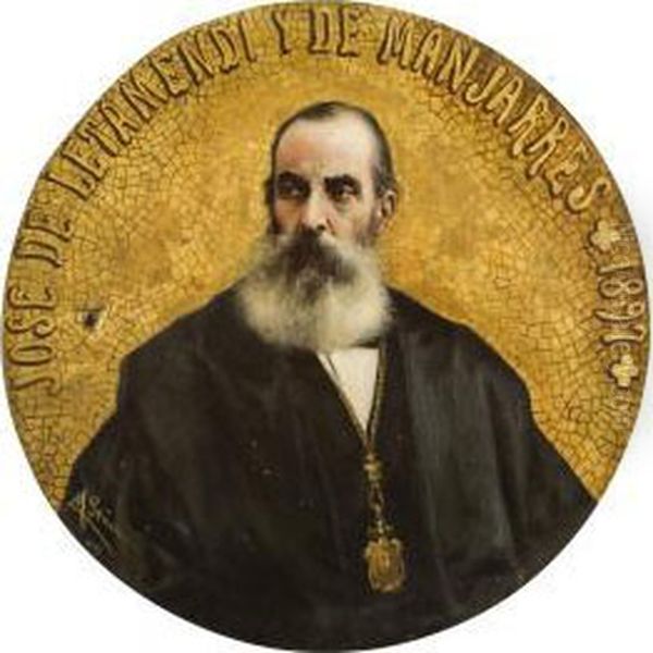 Retrato De Don Jose Letamendi Y De Manjarres.1897 Oil Painting by Maximino Pena Munoz