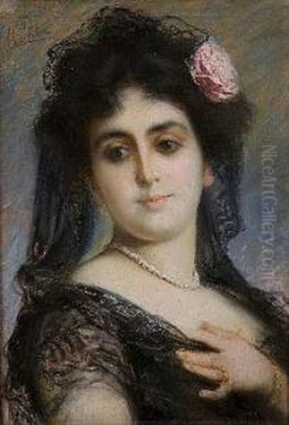 Joven Con Mantilla Oil Painting by Maximino Pena Munoz