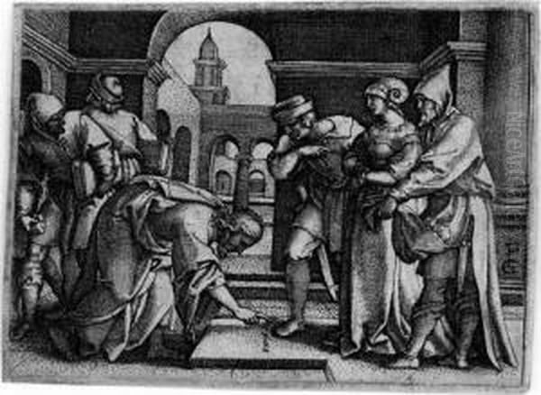 Christus Und Die Ehebrecherin Oil Painting by Georg Pencz