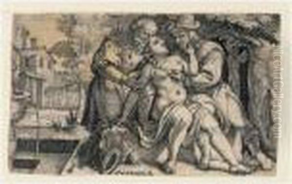 Susanna And The Elders (b. 26; Holl. 19) Oil Painting by Georg Pencz