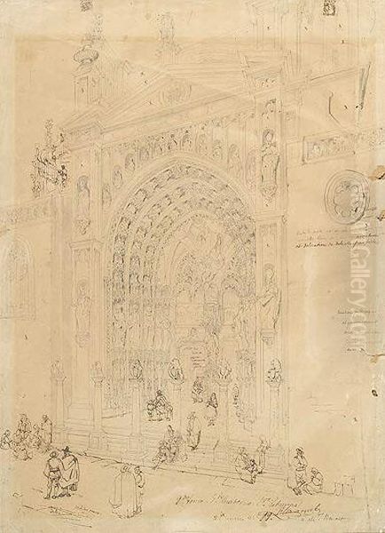 Puerta De Los Leones De La Catedral De Toledo Oil Painting by Genaro Perez Villaamil Y Duguet