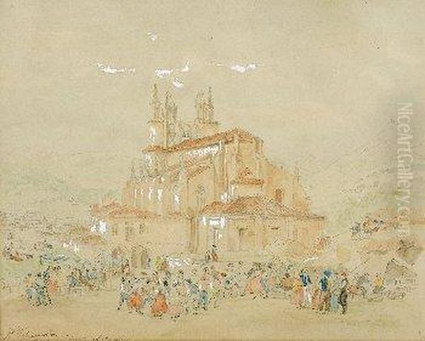 Fiesta En La Basilica De Begona (bilbao) Oil Painting by Genaro Perez Villaamil Y Duguet