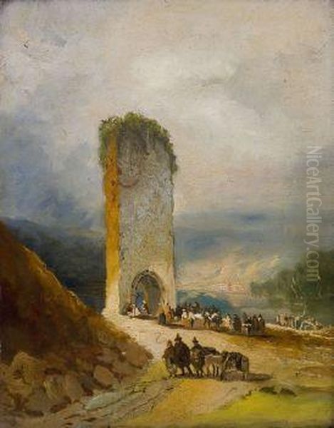 Bano De La Caba En Toledo Oil Painting by Genaro Perez Villaamil Y Duguet