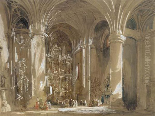 View Of The Interior Of Santa Maria Del Funchal, Madeira Oil Painting by Genaro Perez Villaamil Y Duguet