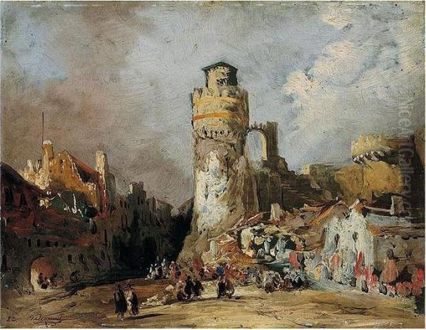 Paisaje Romantico (romantic Landscape) Oil Painting by Genaro Perez Villaamil Y Duguet