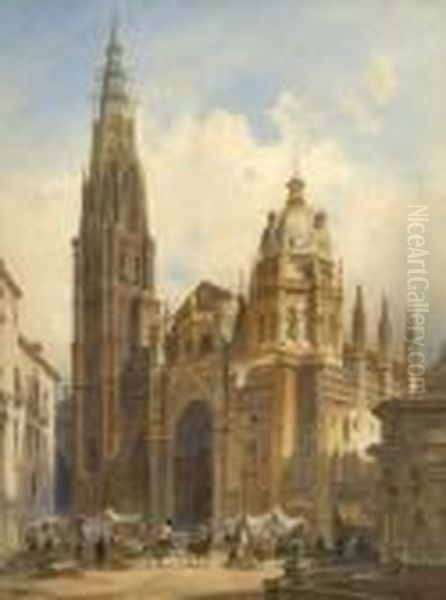 Blick Auf Die Kathedrale Von Toledo. Oil Painting by Friedrich Perlberg