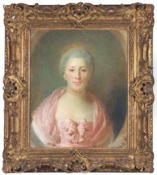 Portrait De Madame Boyer 
Fonfrede En Buste Portant Un Collier Avecun Noeud Sur Sa Robe, Dans Un 
Cadre Ovale Feint Oil Painting by Jean-Baptiste Perronneau