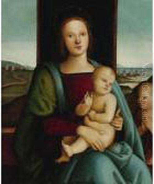 Madonna And Child With The Infant Saint John The Baptist Oil Painting by Pietro Vannucci Perugino