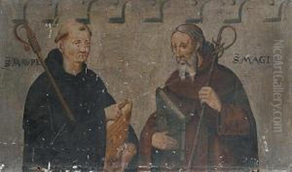 A Group Of Three Panels Of Saints With Theirattributes Oil Painting by Pietro Vannucci Perugino