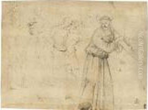 A Sheet Of Studies Of Figures, With Christ Carrying The Cross Oil Painting by Pietro Vannucci Perugino