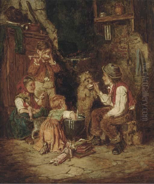 Refreshments At Playtime Oil Painting by Geza Peske