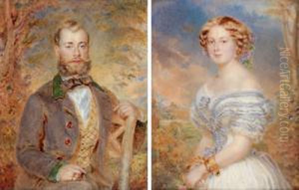 Bildnis Des Grafen Julius 
Hardegg In Jagdkleidung Und Seiner Gemahlin Marie In Ruschenkleid Oil Painting by Emanuel Thomas Peter