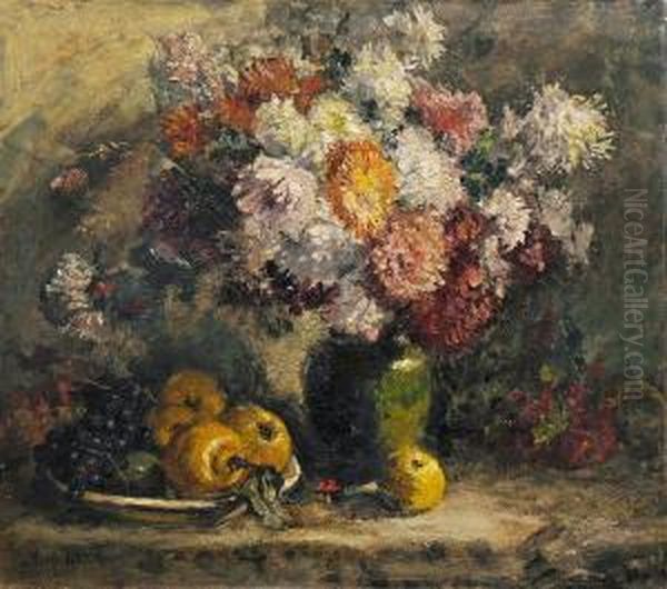 Stillleben Mit Blumenstraus Und Obstschale Oil Painting by Anna Peters