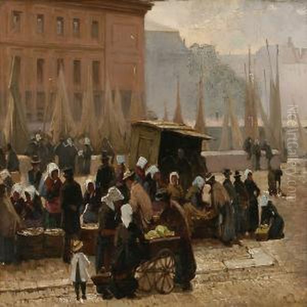 Fishermen's' Wives At Gammel Strand,copenhagen Oil Painting by Edvard Frederik Petersen