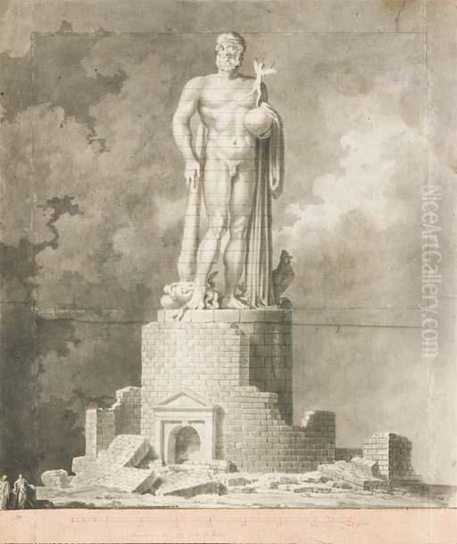 Monument Surmonte D'une Statue 
D'hercule Portant Un Globe Sur Lequel Se Tient Une Allegorie De La 
Fortune Oil Painting by Ennemond-Alexandre Petitot