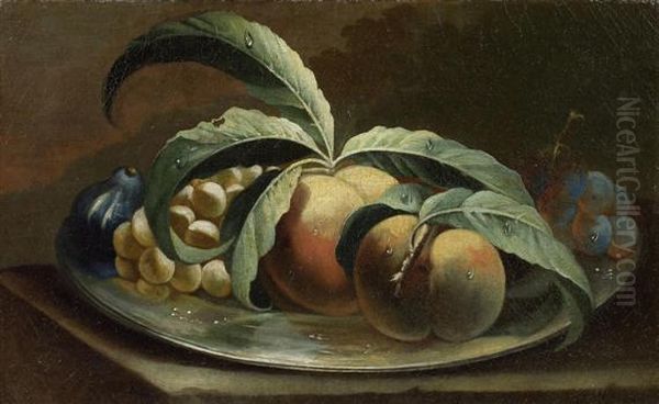 Still Life With Peaches, Grapes And Figs Oil Painting by Maximilian Pfeiler