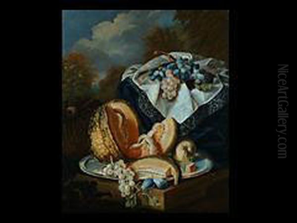 Fruchtstilleben Vorlandschaftlichem Hintergrund Oil Painting by Maximilian Pfeiler