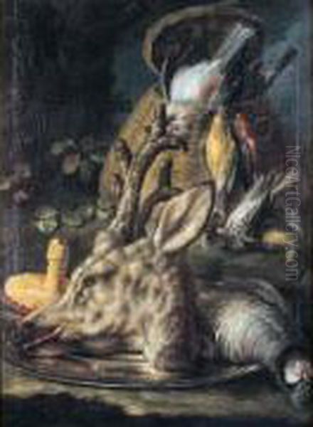 Tete De Brocard, Perdreau Rouge, Grive, Geai. Oil Painting by Maximilian Pfeiler