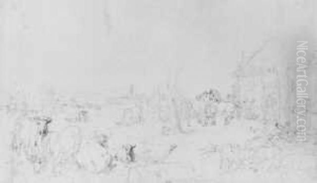 Einem Bauernhaus Und Zahlreichem Vieh Oil Painting by Johann Georg Pforr