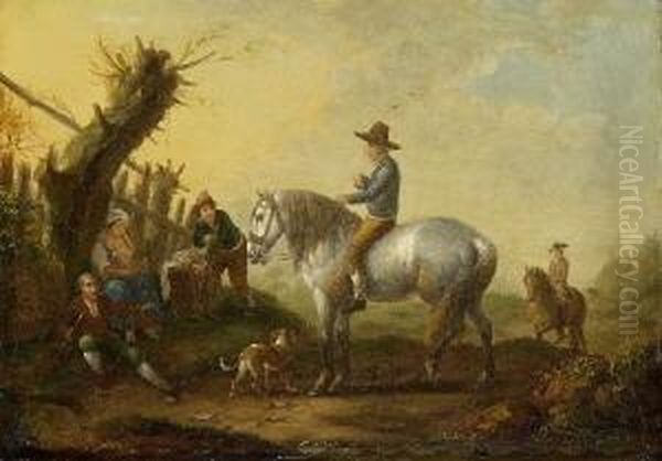 Rastende Bauernfamilie Und Zwei
 Reiter Oil Painting by Johann Georg Pforr