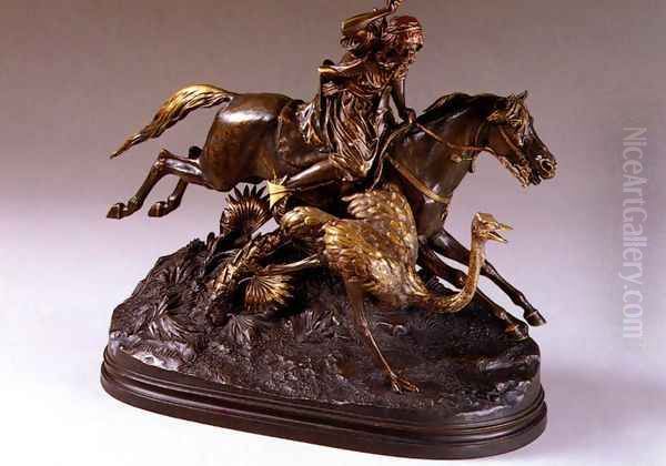 Chasseur Et Autruche (Hunter and Ostrich) Oil Painting by Alfred Dubucand