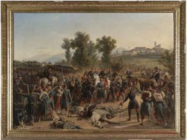 Troops Praising General Forey 
After Their Victory At The Battle Of Montebello On 20 May 1859 Oil Painting by Henri Felix Emmanuel Philippoteaux