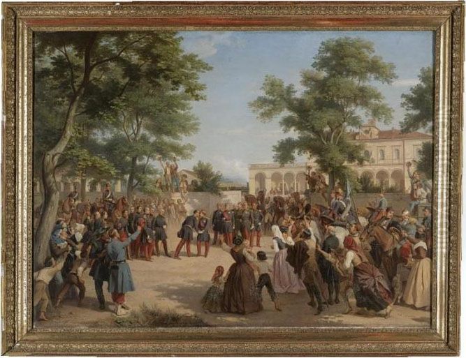 The Emperor Napoleon Iii 
Greeting General Forey At Voghera Station, The Day After The Battle Of 
Montebello Oil Painting by Henri Felix Emmanuel Philippoteaux