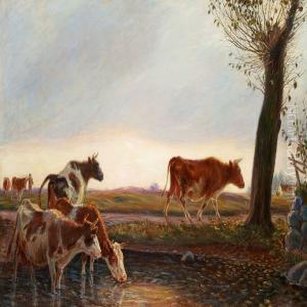 Hjemad Til Malkning Oil Painting by Theodor Esbern Philipsen