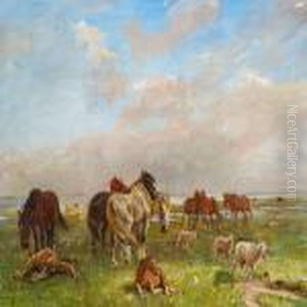 En Gruppe Heste Oil Painting by Theodor Esbern Philipsen