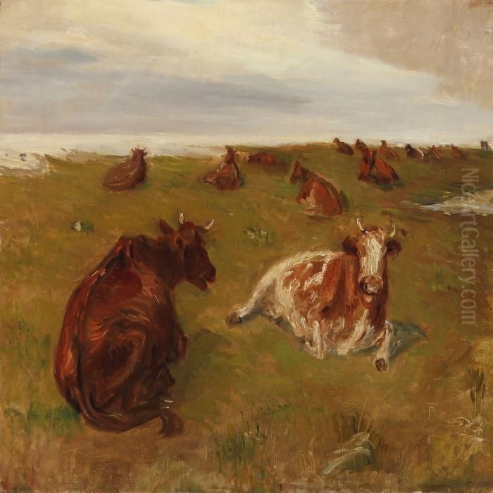 Danish Landscapewith Cows In The Field Oil Painting by Theodor Esbern Philipsen