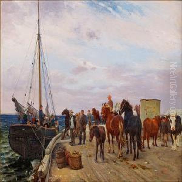 Udskibning Af Heste Og Kreaturer Til Saltholm Oil Painting by Theodor Esbern Philipsen
