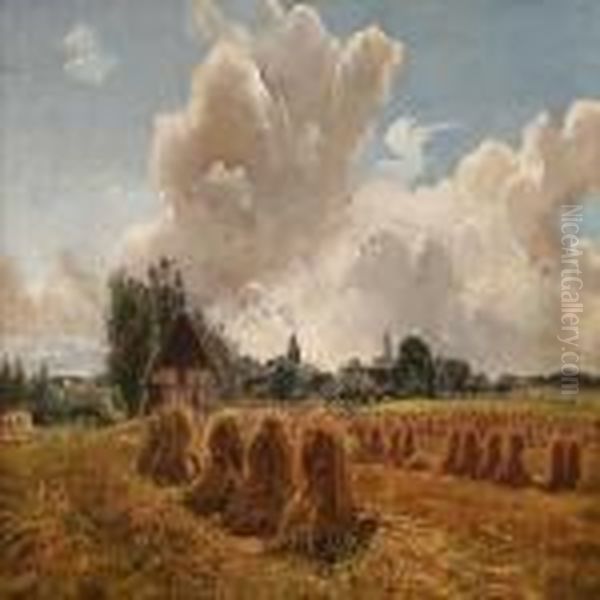 A Field Withstooks Oil Painting by Theodor Esbern Philipsen