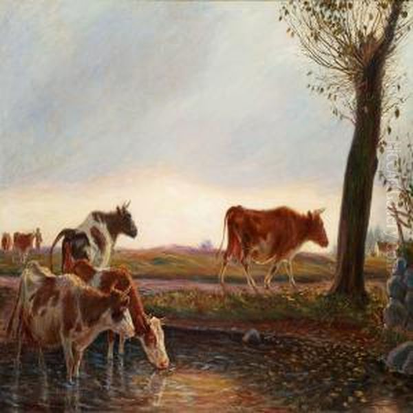 Cows Homeward Boundin The Evening Oil Painting by Theodor Esbern Philipsen