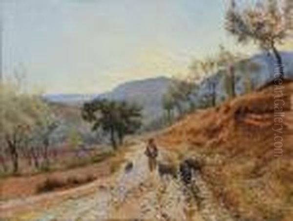 Contadino Con Porci In Campagna Toscana Oil Painting by Theodor Esbern Philipsen