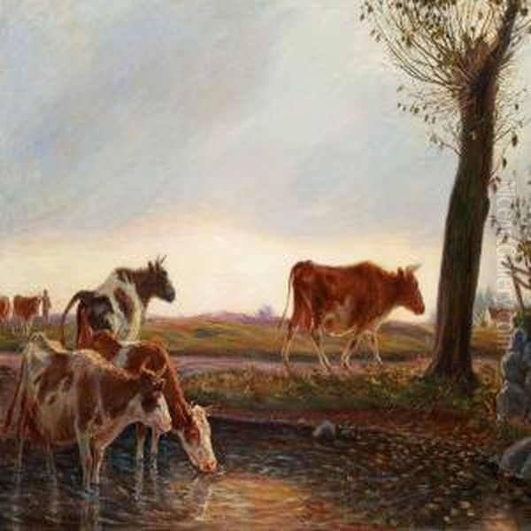 Cows Homeward Bound In The Evening Oil Painting by Theodor Esbern Philipsen