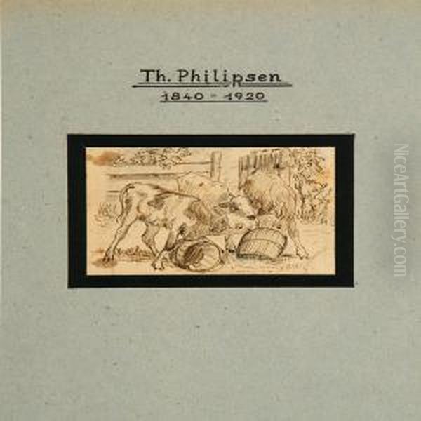 Three Animal Drawings Oil Painting by Theodor Esbern Philipsen