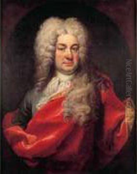 Portrait De Gentilhomme A La Draperie Rouge Dans Un Ovale
 Peint Oil Painting by Dalle, Il Mulinaretto Giovanni Maria Piane