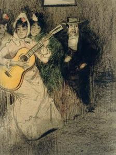 El Guitarrista Oil Painting by Ramon Pichot Giron&egrave;s