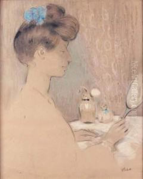 Jeune Femme Au Miroir Oil Painting by Ramon Pichot Giron&egrave;s