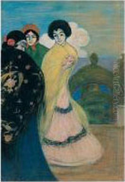 Tres Amigas (three Friends) Oil Painting by Ramon Pichot Giron&egrave;s